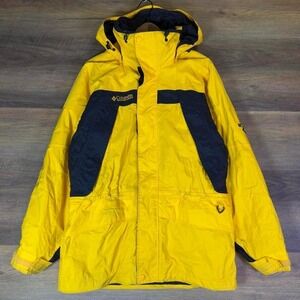 Columbia Hooded Ski Jacket Mens Small Yellow Black Winter Coat
